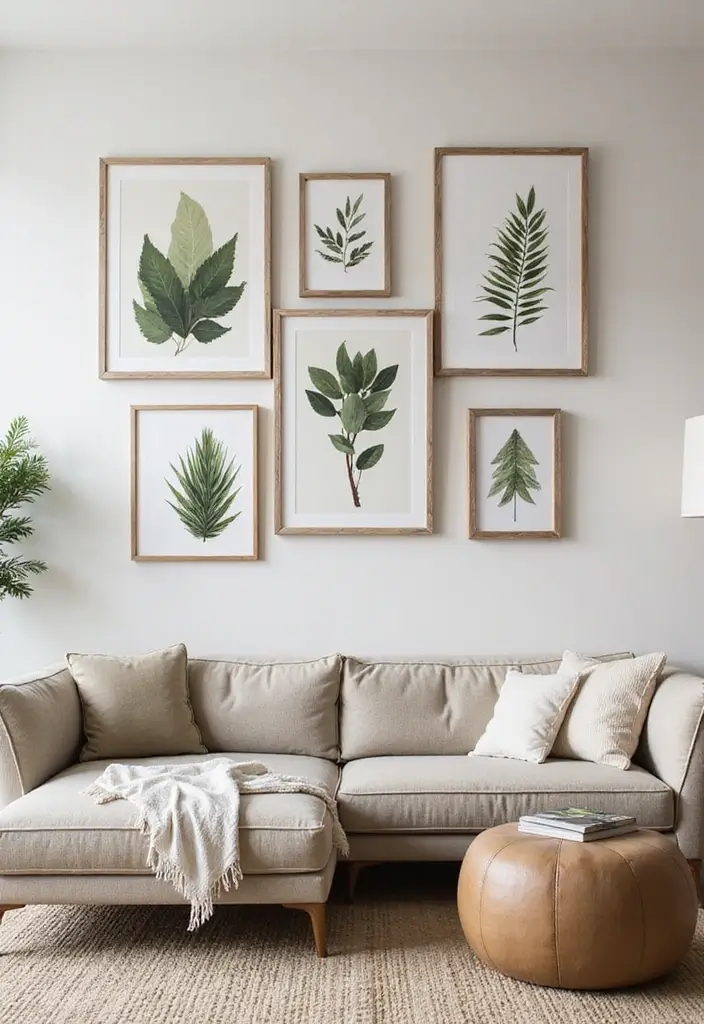 28 Modern Natural Living Room Ideas That Feel Minimal and Fresh - 10. Incorporating Natural Art