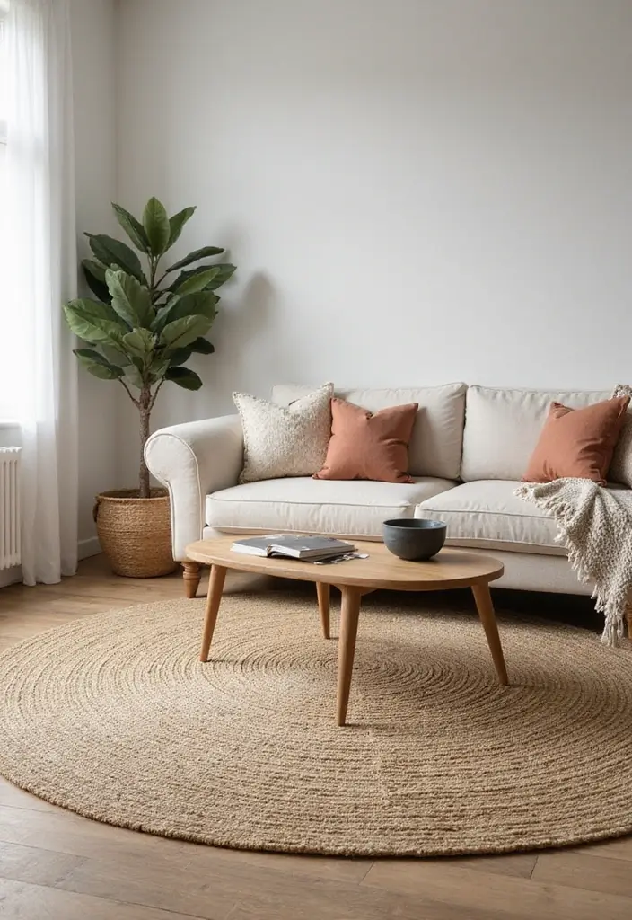 28 Modern Natural Living Room Ideas That Feel Minimal and Fresh - 11. Sustainable Rugs