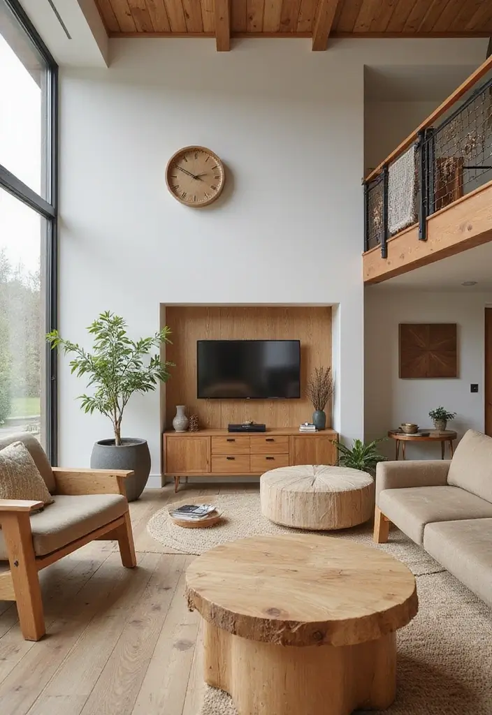 28 Modern Natural Living Room Ideas That Feel Minimal and Fresh - 13. Natural Wood Accents