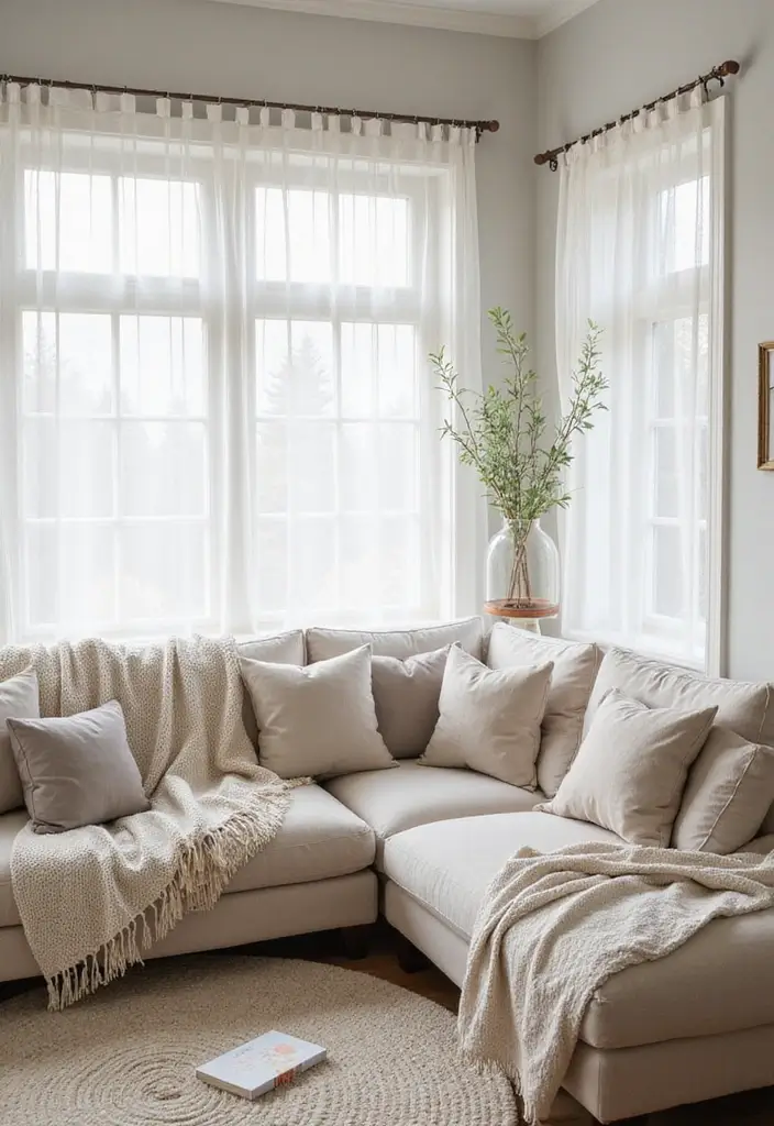 28 Modern Natural Living Room Ideas That Feel Minimal and Fresh - 14. Airy Fabrics