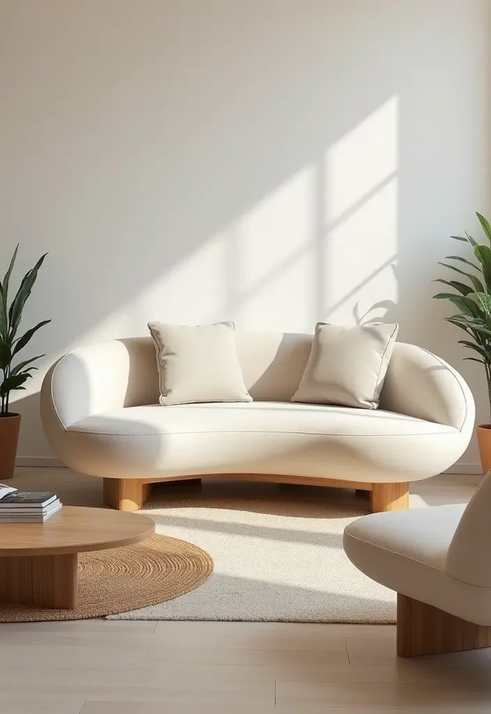 28 Modern Natural Living Room Ideas That Feel Minimal and Fresh - 2. Minimalist Furniture with Organic Shapes