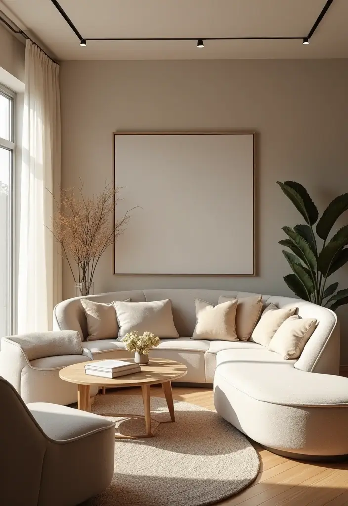 28 Modern Natural Living Room Ideas That Feel Minimal and Fresh - 23. Soft Curves and Lines
