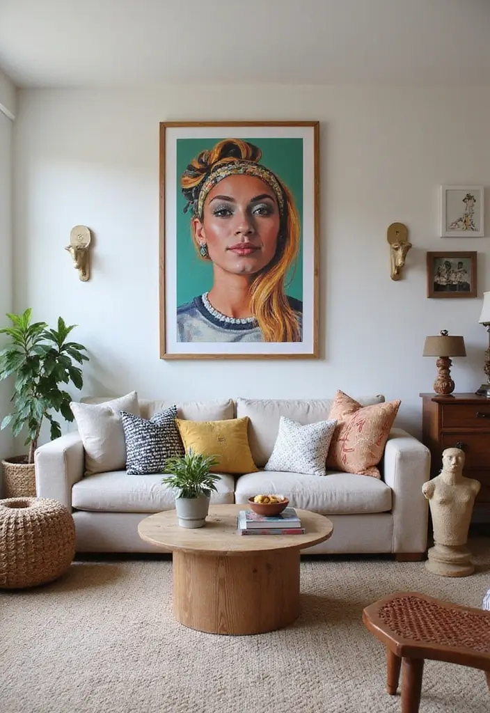 28 Modern Natural Living Room Ideas That Feel Minimal and Fresh - 24. Artistic Touches