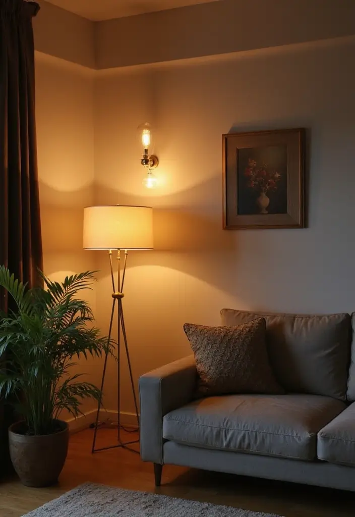 28 Modern Natural Living Room Ideas That Feel Minimal and Fresh - 8. Layered Lighting