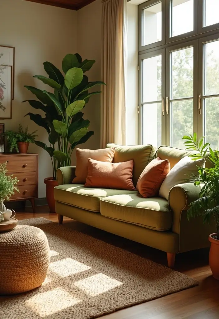 28 Olive Green Couch Living Room Ideas That Feel Natural and Modern - 1. Embrace Earthy Tones