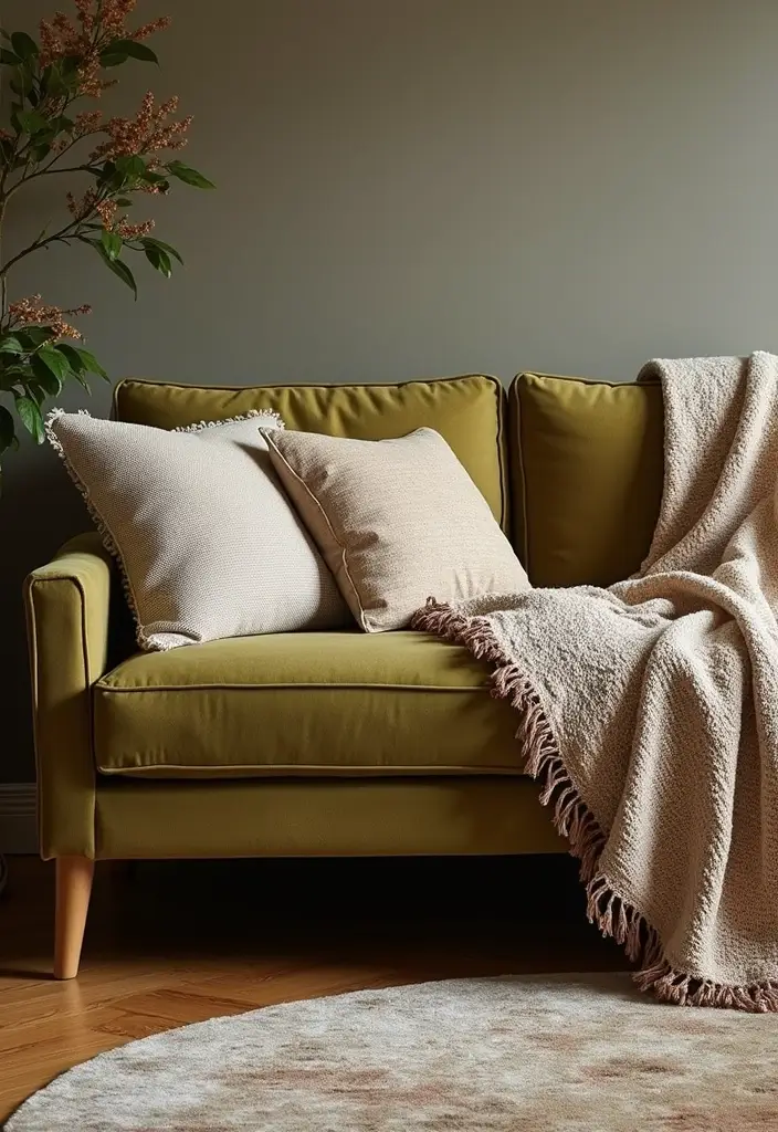28 Olive Green Couch Living Room Ideas That Feel Natural and Modern - 2. Mix Textures for Depth
