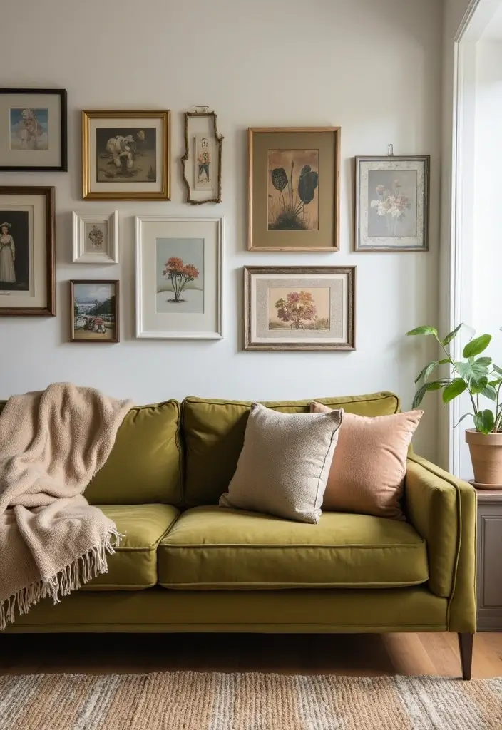 28 Olive Green Couch Living Room Ideas That Feel Natural and Modern - 23. Customize with Personal Touches