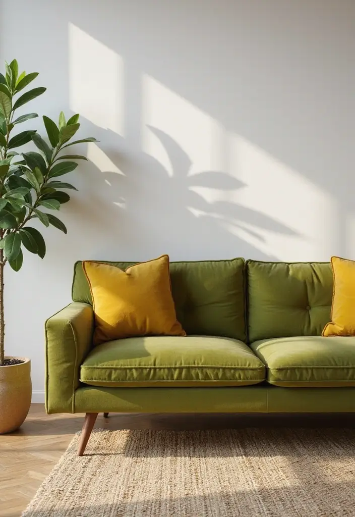 28 Olive Green Couch Living Room Ideas That Feel Natural and Modern - 25. Neutral Backgrounds