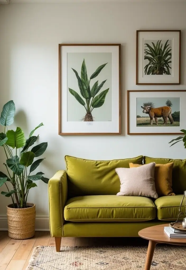 28 Olive Green Couch Living Room Ideas That Feel Natural and Modern - 28. Outdoor-Inspired Decor