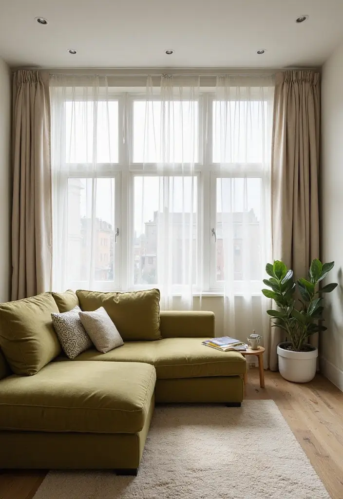 28 Olive Green Couch Living Room Ideas That Feel Natural and Modern - 4. Brighten with Natural Light