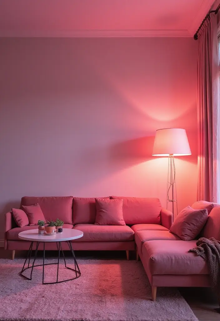 28 Pink and Grey Living Room Ideas That Feel Balanced and Stylish - 15. Pink Lighting Fixtures