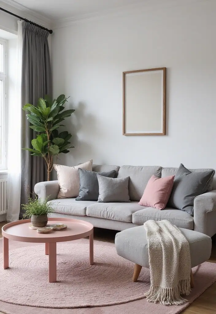 28 Pink and Grey Living Room Ideas That Feel Balanced and Stylish - 16. Pink and Grey Coffee Tables