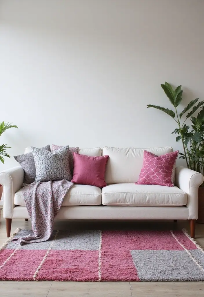 28 Pink and Grey Living Room Ideas That Feel Balanced and Stylish - 4. Geometric Patterns in Pink and Grey