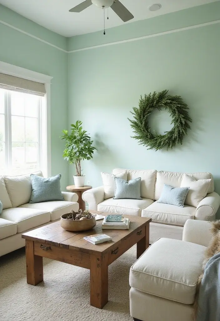 28 Seafoam Green Living Room Ideas That Feel Coastal and Peaceful - 1. Light Seafoam Green Walls