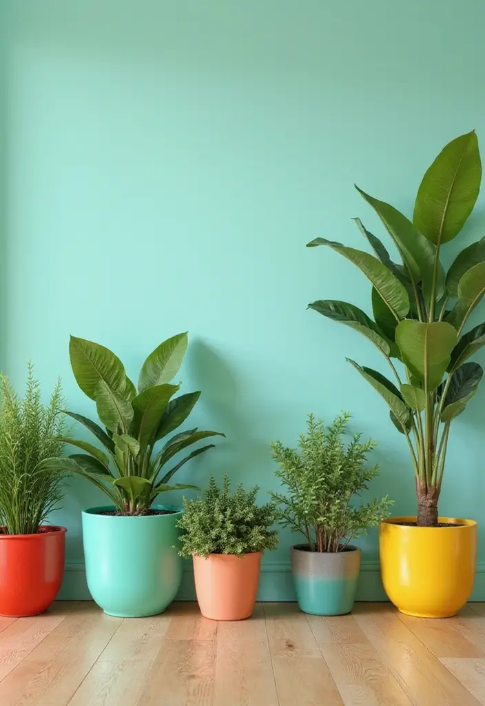 28 Seafoam Green Living Room Ideas That Feel Coastal and Peaceful - 15. Colorful Plants