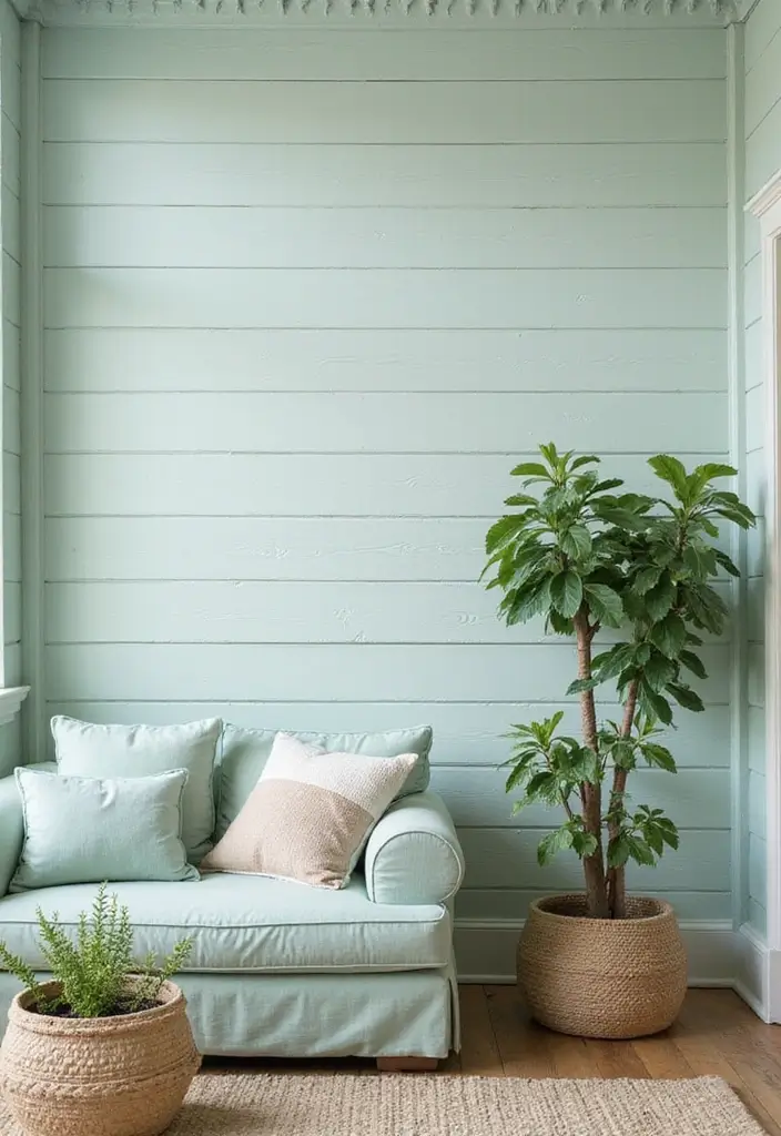 28 Seafoam Green Living Room Ideas That Feel Coastal and Peaceful - 16. Textured Wall Treatments