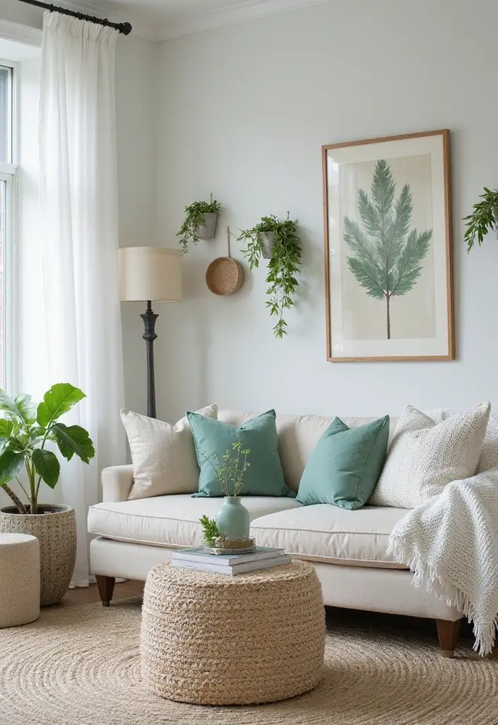 28 Seafoam Green Living Room Ideas That Feel Coastal and Peaceful - 19. Seasonal Decor Changes