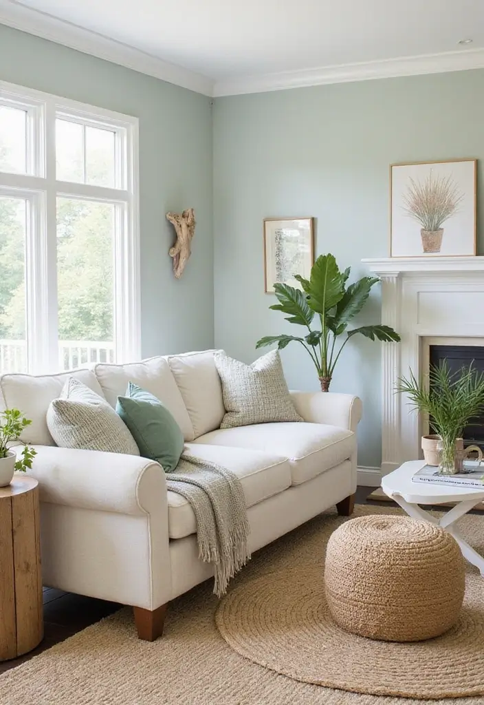 28 Seafoam Green Living Room Ideas That Feel Coastal and Peaceful - 3. Natural Textures