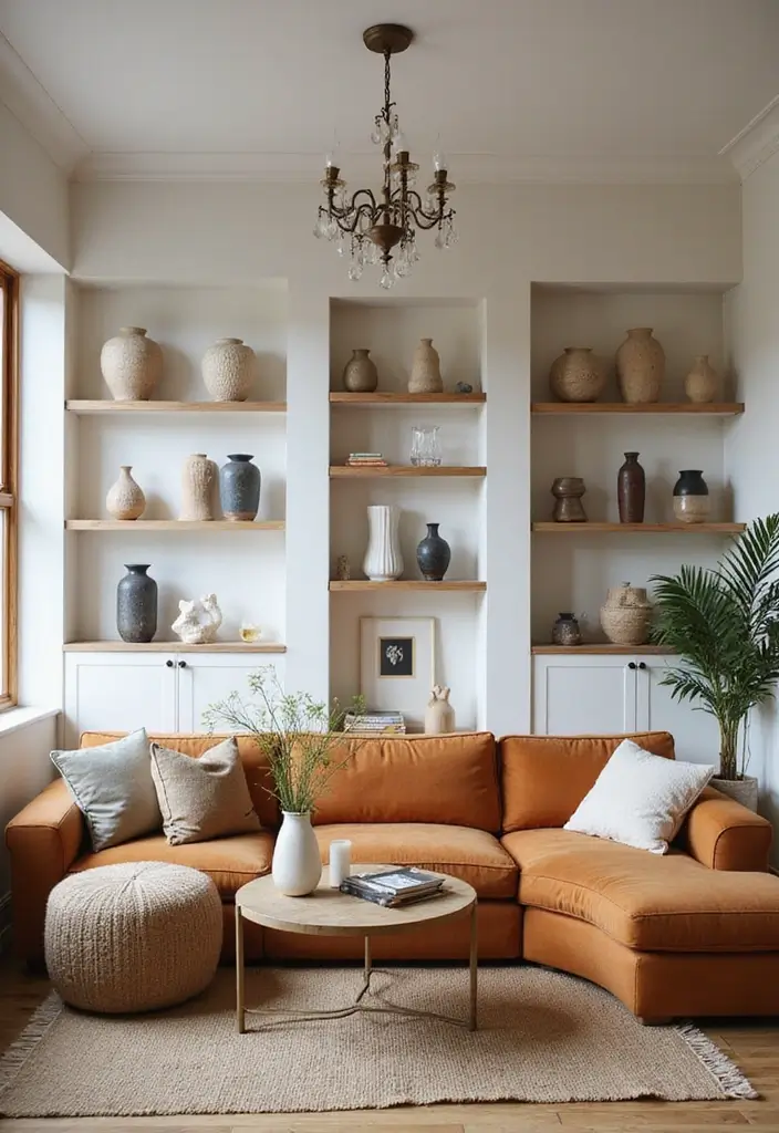 28 Small Aesthetic Living Room Ideas That Feel Cozy and Cute - 19. Artistic Displays