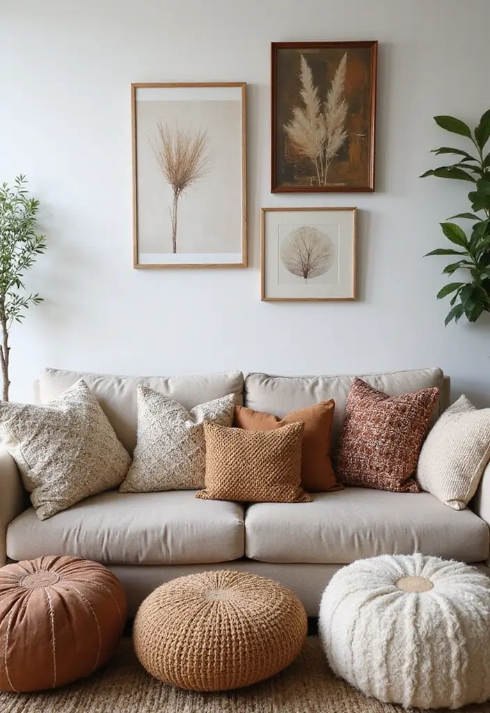 28 Small Aesthetic Living Room Ideas That Feel Cozy and Cute - 21. Cozy Throw Pillows