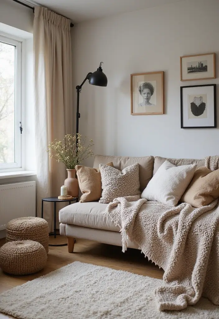 28 Small Aesthetic Living Room Ideas That Feel Cozy and Cute - 3. Cozy Textures