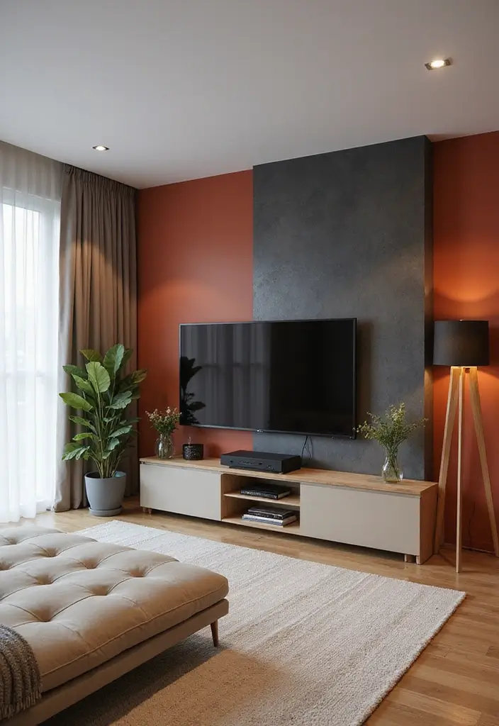 28 TV Wall Decor Living Room Modern Ideas That Look Sleek and Clean - 11. Bold Accent Walls