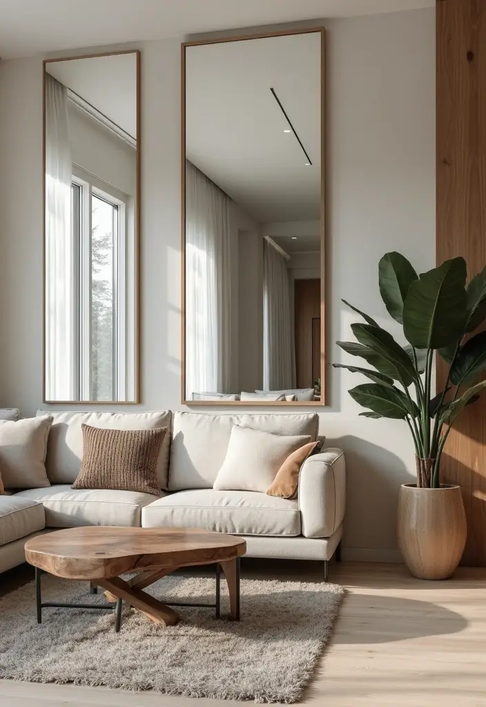 28 TV Wall Decor Living Room Modern Ideas That Look Sleek and Clean - 18. Clever Use of Mirrors