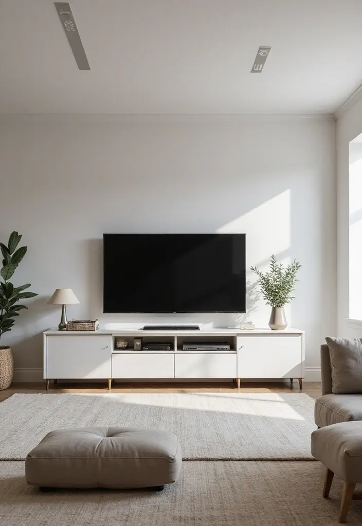 28 TV Wall Decor Living Room Modern Ideas That Look Sleek and Clean - 3. Minimalist Media Consoles