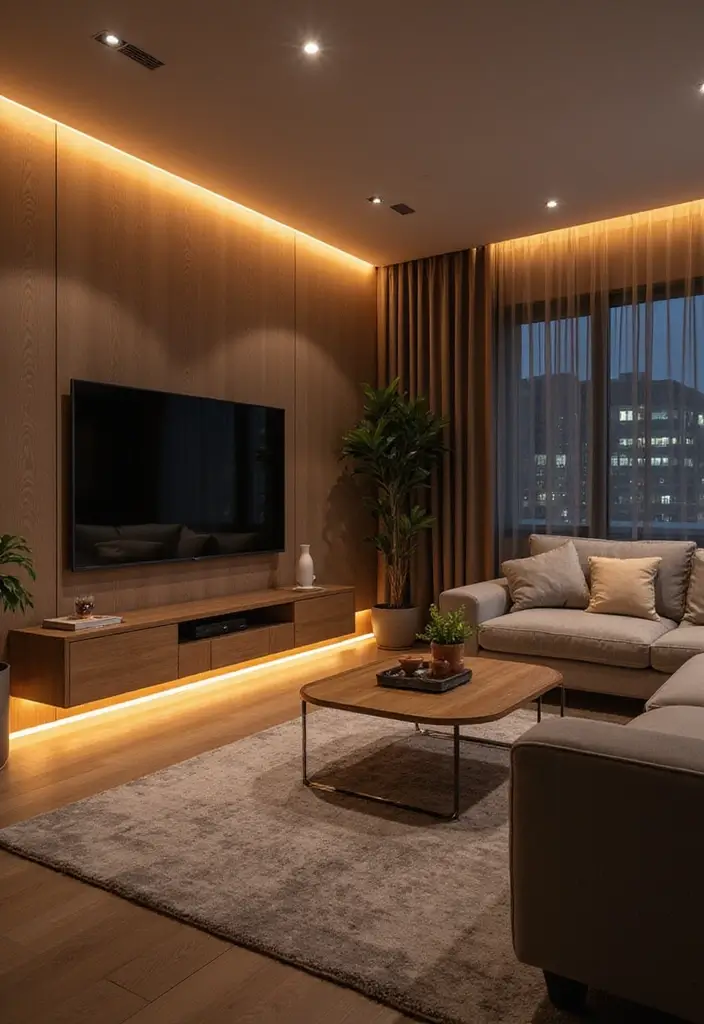 28 TV Wall Decor Living Room Modern Ideas That Look Sleek and Clean - 5. Integrated LED Lighting