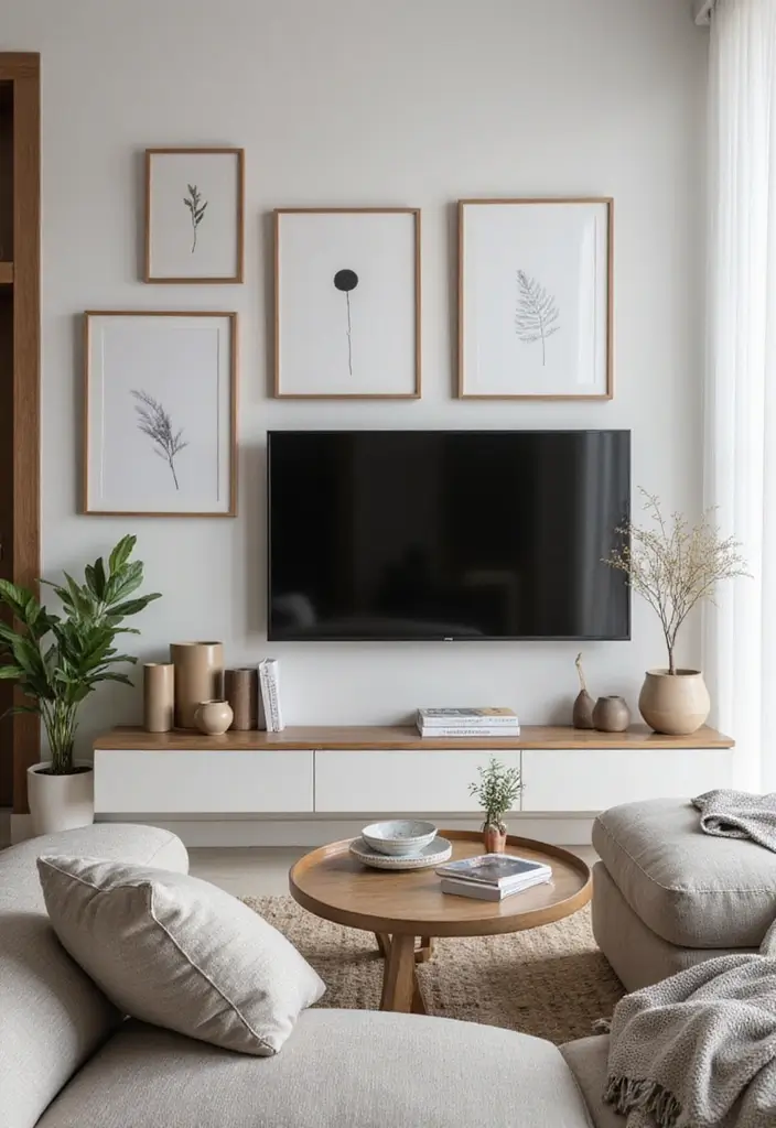 28 TV Wall Decor Living Room Modern Ideas That Look Sleek and Clean - 8. Minimalist Art Pieces