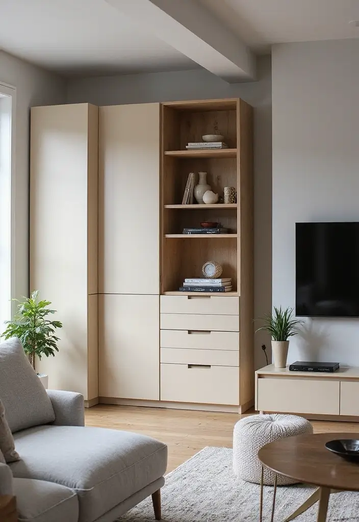 28 TV Wall Decor Living Room Modern Ideas That Look Sleek and Clean - 9. Smart Storage Solutions