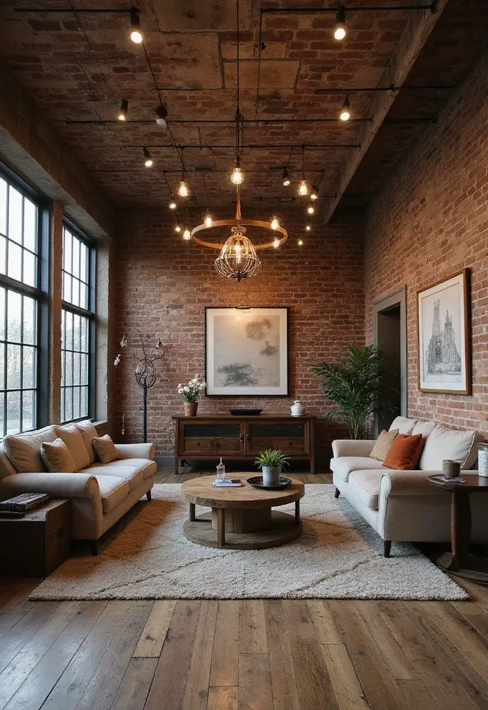 28 Wallpaper on Ceiling Living Room Ideas That Add Unique Drama - 17. Faux Brick Ceilings