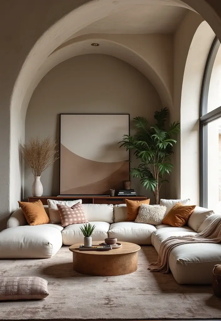 29 Arch Design Living Room With Cement Ideas That Feel Minimal and Modern - 16. Layering Patterns