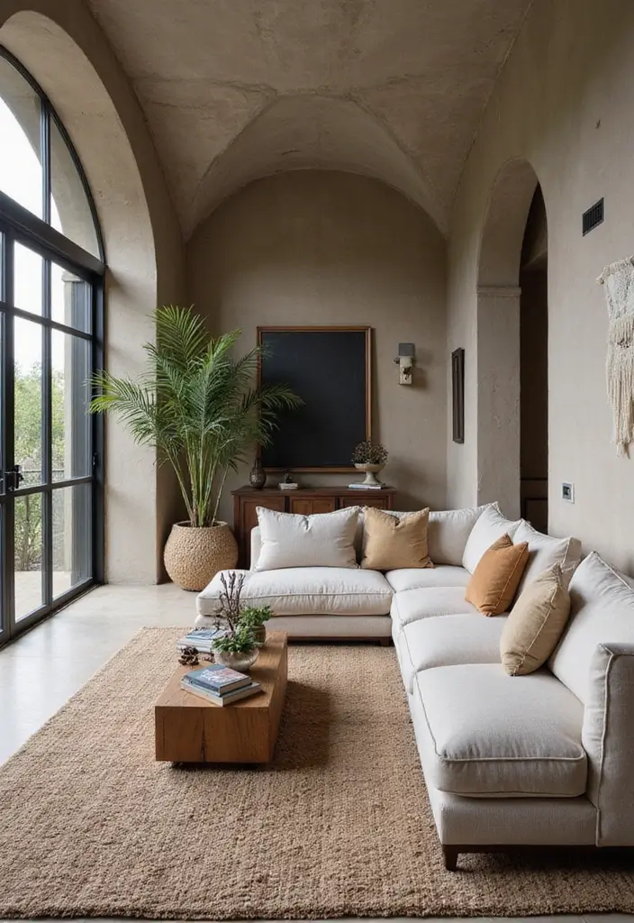 29 Arch Design Living Room With Cement Ideas That Feel Minimal and Modern - 29. Mixing Styles Thoughtfully