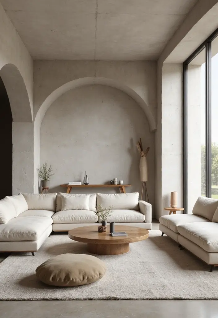 29 Arch Design Living Room With Cement Ideas That Feel Minimal and Modern - 3. Minimalist Furniture Choices