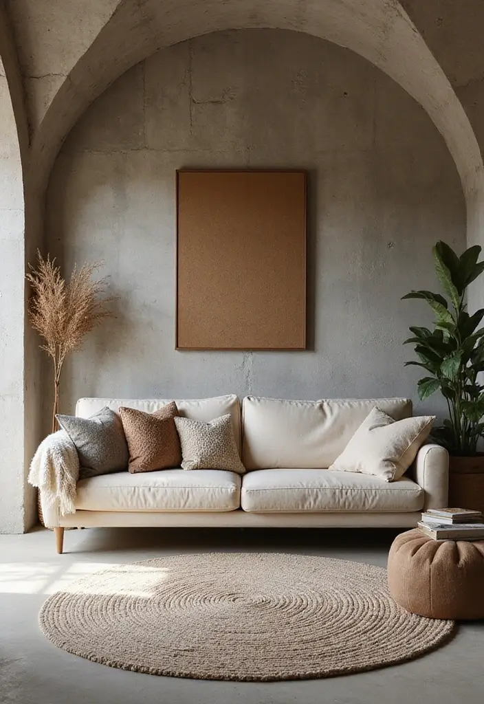 29 Arch Design Living Room With Cement Ideas That Feel Minimal and Modern - 7. Textural Variety