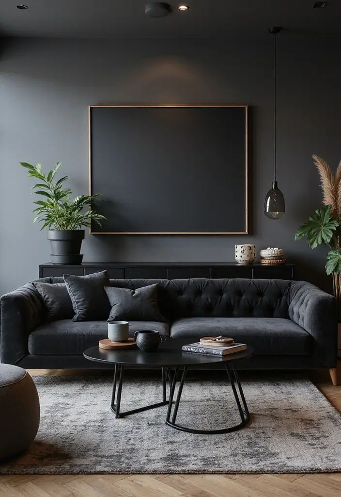 29 Black Glam Living Room Ideas That Feel Luxurious and Bold - 27. Tech-Friendly Decor