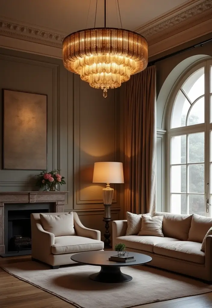 29 Black Glam Living Room Ideas That Feel Luxurious and Bold - 4. Statement Lighting