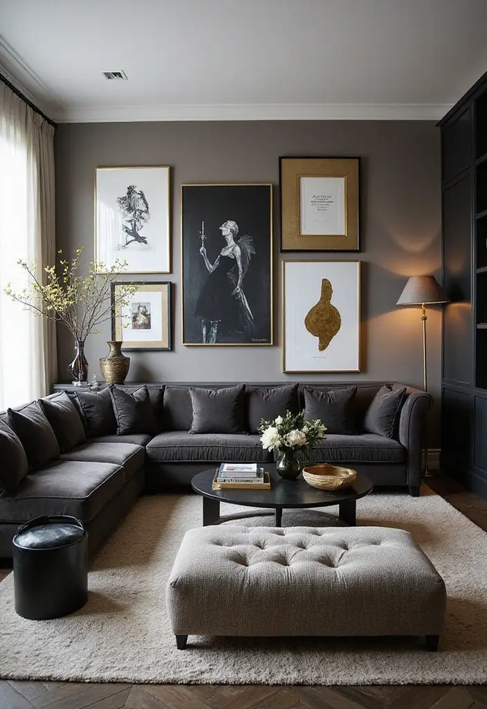 29 Black Glam Living Room Ideas That Feel Luxurious and Bold - 5. Artwork & Wall Decor