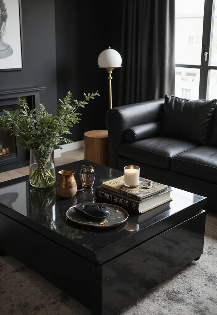 29 Black Glam Living Room Ideas That Feel Luxurious and Bold - 6. Chic Coffee Tables