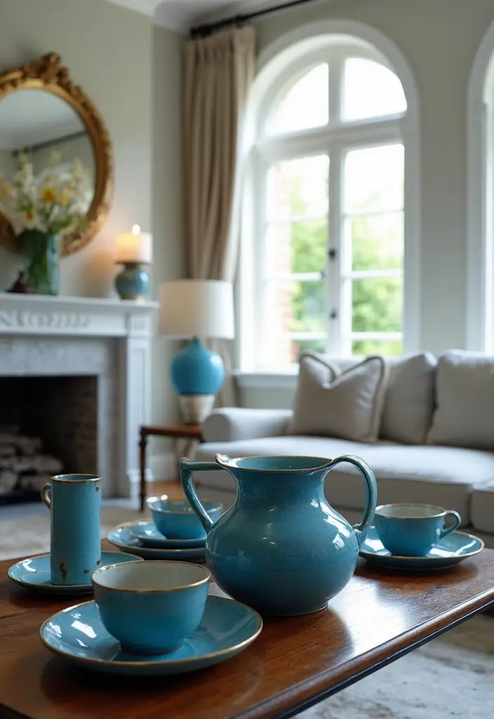 29 Blue and Silver Living Room Ideas That Feel Elegant and Cool - 10. Stylish Blue Tableware