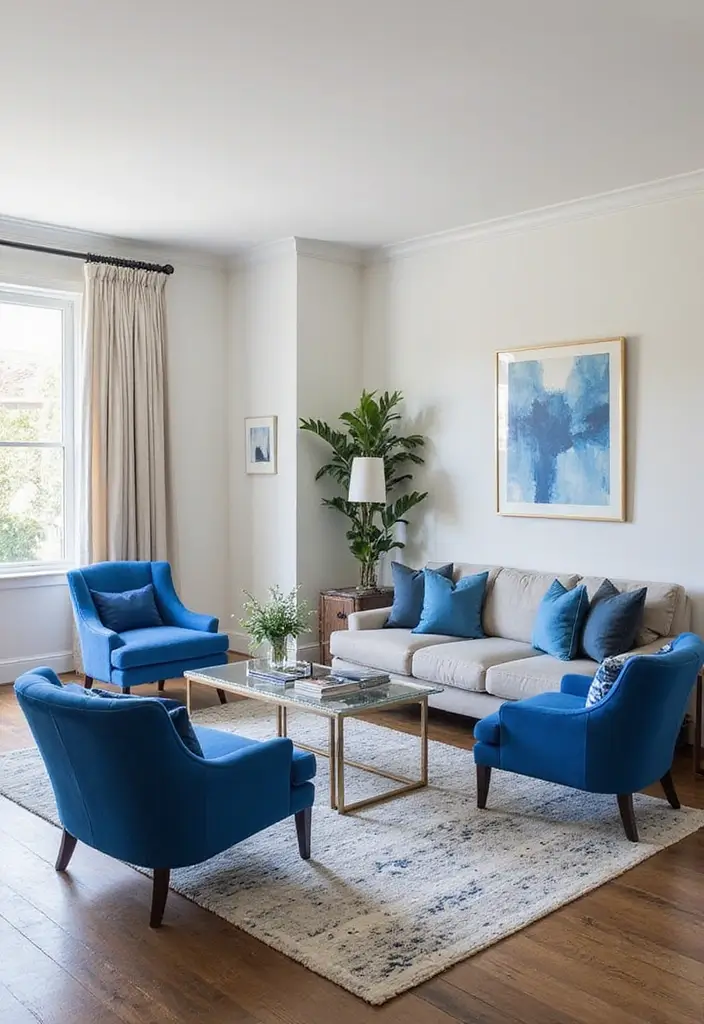 29 Blue and Silver Living Room Ideas That Feel Elegant and Cool - 12. Blue Accent Chairs