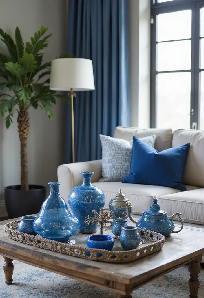 29 Blue and Silver Living Room Ideas That Feel Elegant and Cool - 18. Blue and Silver Decorative Accents