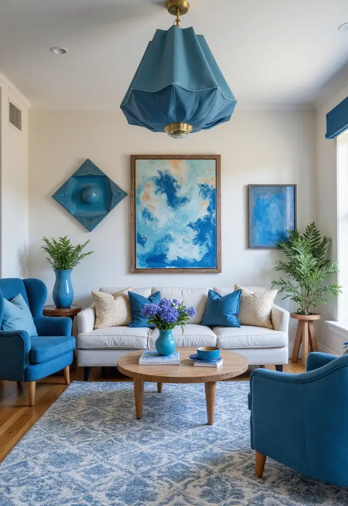 29 Blue and Silver Living Room Ideas That Feel Elegant and Cool - 19. Unique Blue Accessories