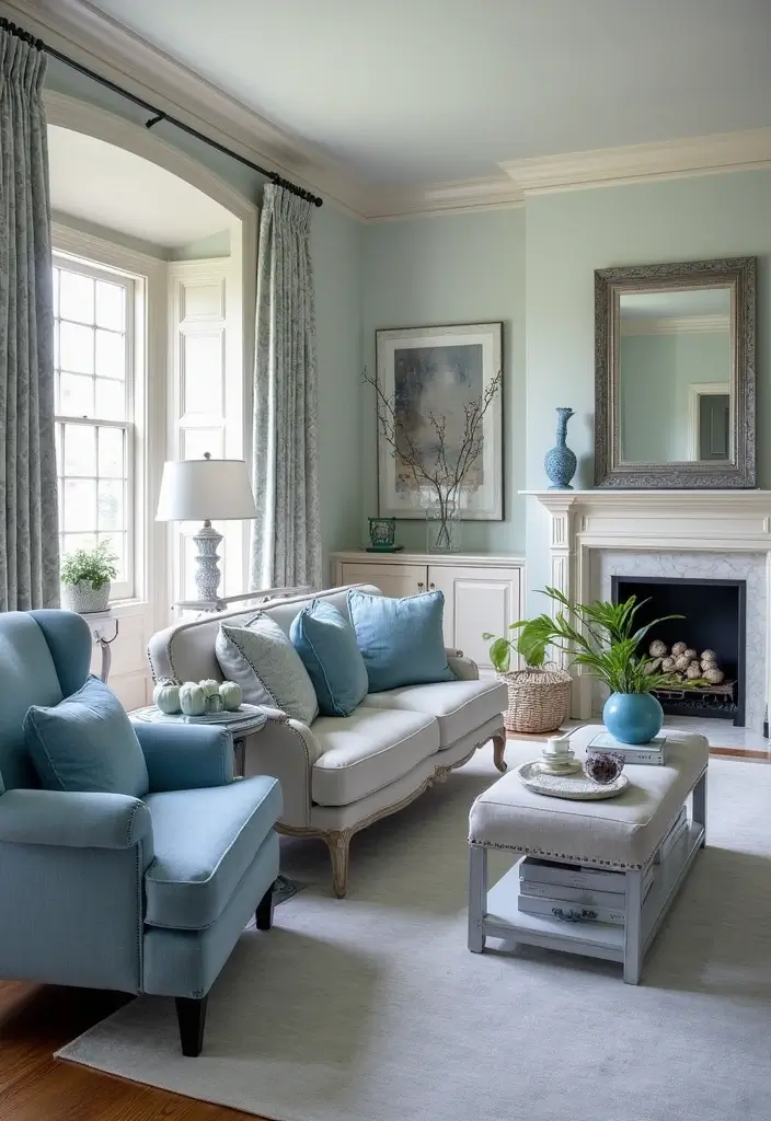29 Blue and Silver Living Room Ideas That Feel Elegant and Cool - 20. Silver Paint Accents