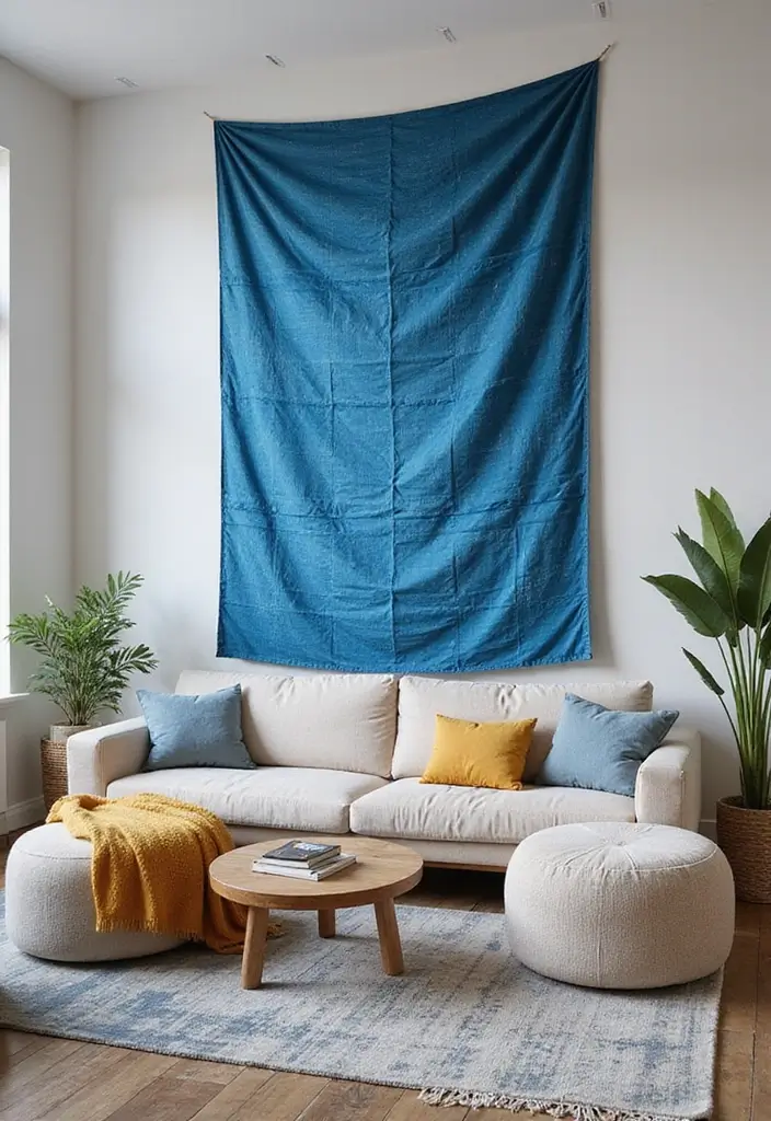 29 Blue and Silver Living Room Ideas That Feel Elegant and Cool - 28. Elegant Blue Tapestries