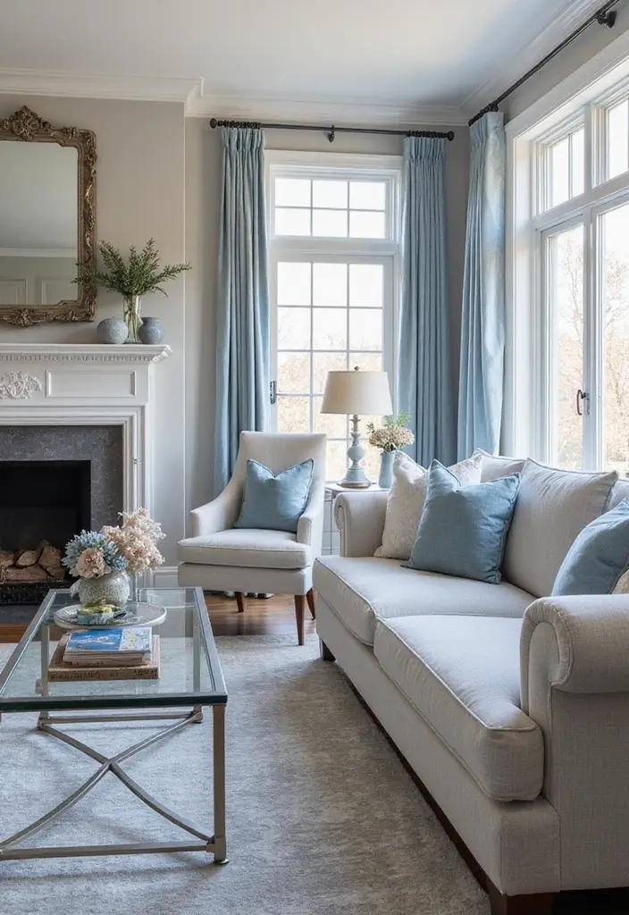 29 Blue and Silver Living Room Ideas That Feel Elegant and Cool - 29. Blue and Silver Seasonal Decor