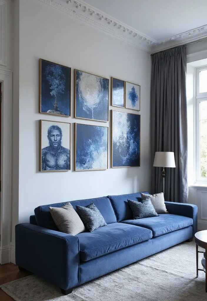 29 Blue and Silver Living Room Ideas That Feel Elegant and Cool - 5. Blue and Silver Artwork