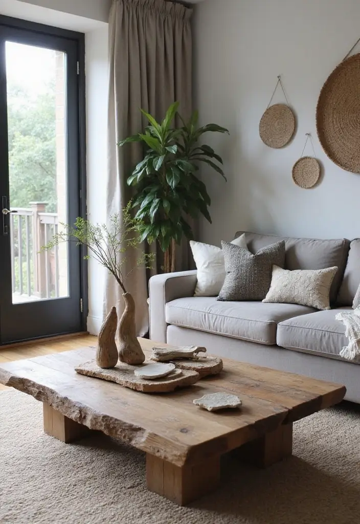 29 Grey Boho Living Room Ideas That Feel Calm and Eclectic - 11. Natural Accents