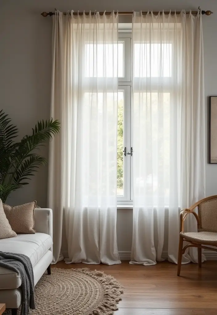 29 Grey Boho Living Room Ideas That Feel Calm and Eclectic - 21. Cozy Window Treatments